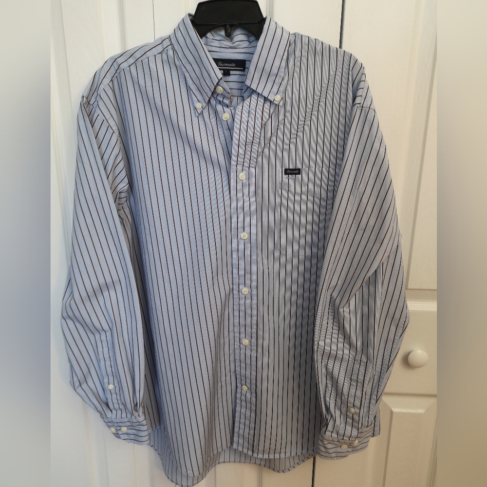 Façonnable Men’s Blue With Brown Striped Button-Down Shirt L
